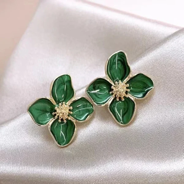Hibiscus Dropped Glaze Flower Stud Earrings - Image 3