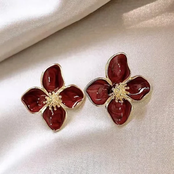Hibiscus Dropped Glaze Flower Stud Earrings - Image 4
