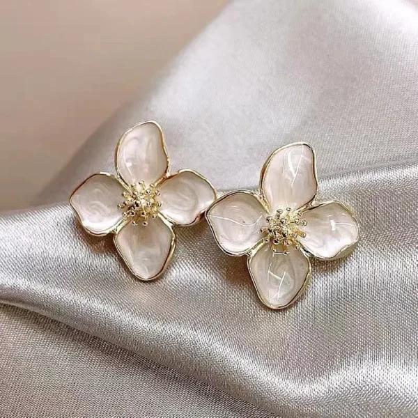 Hibiscus Dropped Glaze Flower Stud Earrings - Image 2