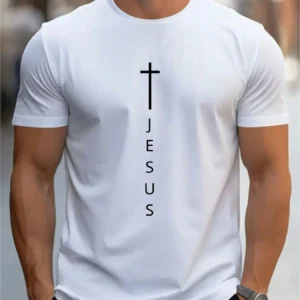 Cross and Jesus Men's Summer 100 Cotton Round Neck Short Sleeve T-shirt