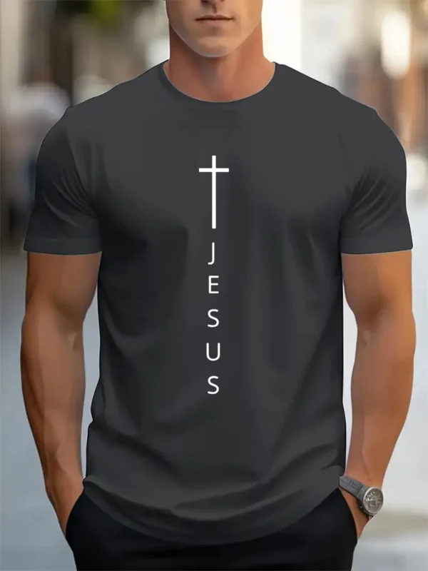 Cross and Jesus Men's Summer 100 Cotton Round Neck Short Sleeve T-shirt - Image 2