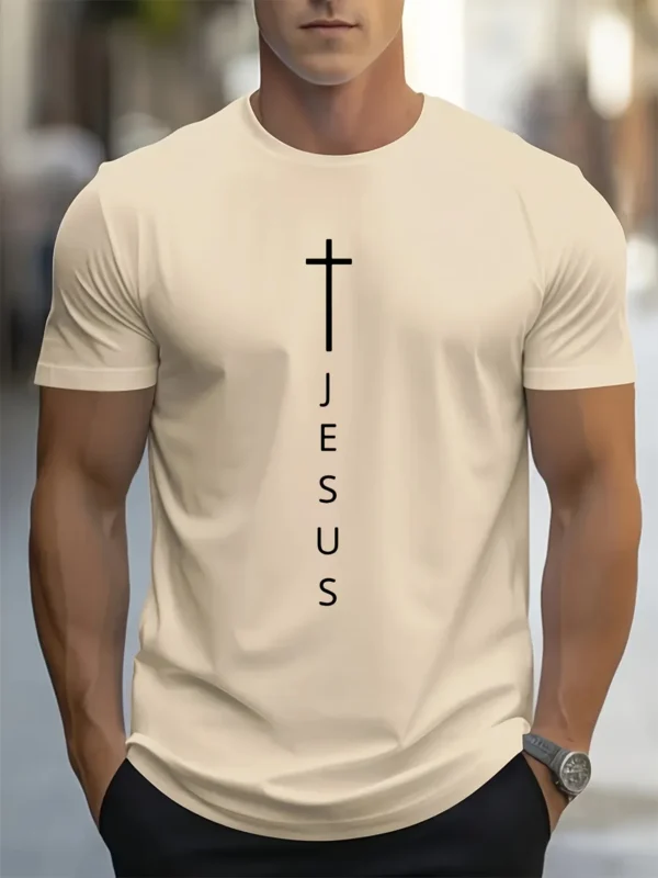 Cross and Jesus Men's Summer 100 Cotton Round Neck Short Sleeve T-shirt - Image 5