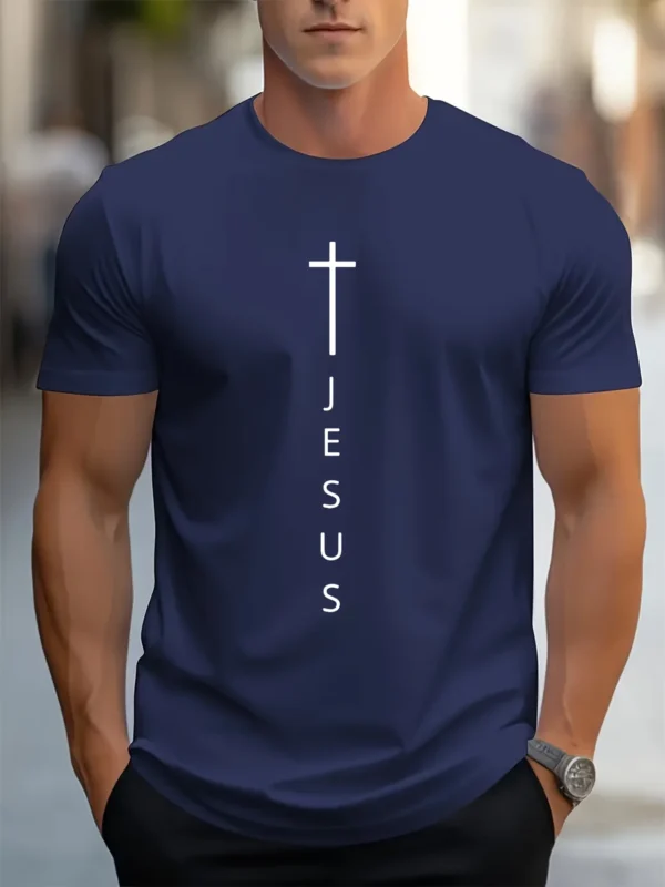 Cross and Jesus Men's Summer 100 Cotton Round Neck Short Sleeve T-shirt - Image 3
