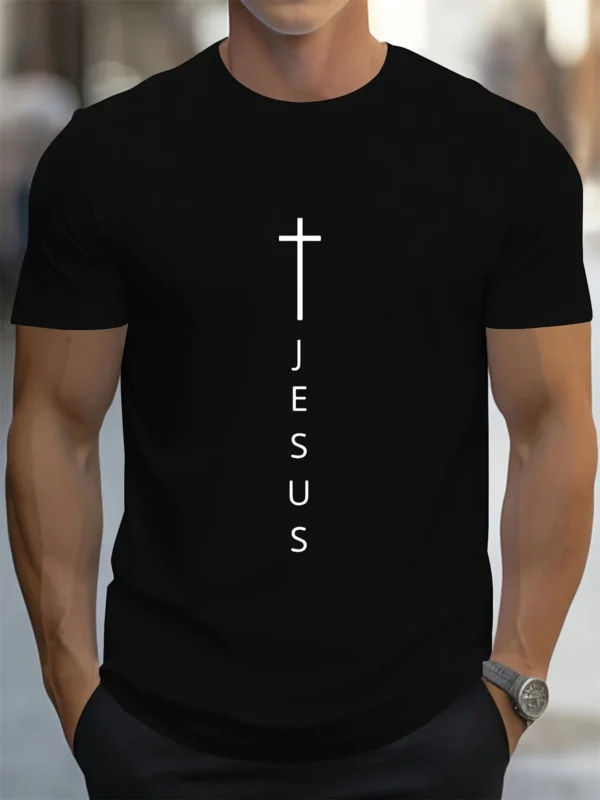 Cross and Jesus Men's Summer 100 Cotton Round Neck Short Sleeve T-shirt - Image 4